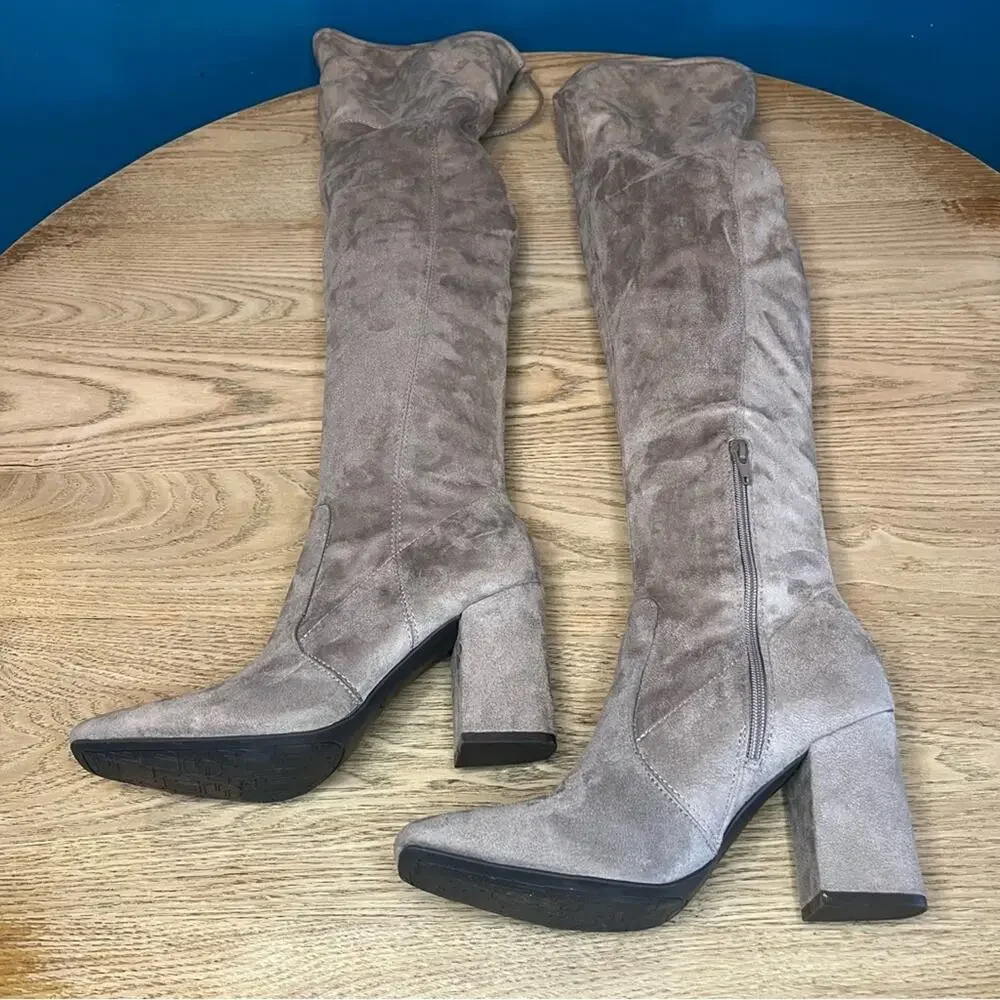 Unisa Quesia Over The Knee Square Toe Block Heel Boots Taupe Women’s Size 9